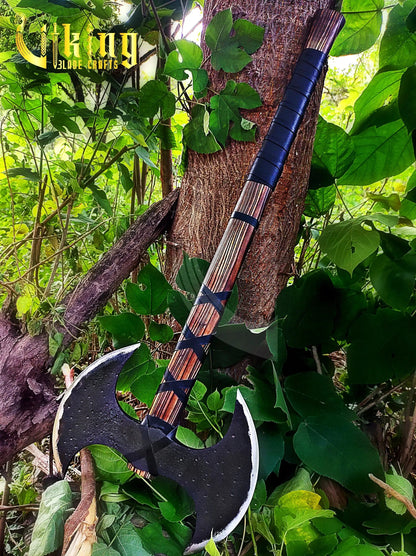 Viking Warrior Set: 33" Double-Headed Axe & Rune-Engraved Valknut Shield Viking_Blade_Crafts