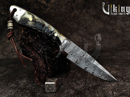 Handmade Damascus Steel Ram Horn Fixed Blade Hunting Knife