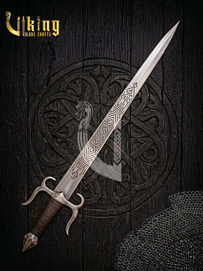 Handmade Medieval Celtic Knot Sword | Steel Fantasy Sword with Leather Grip
