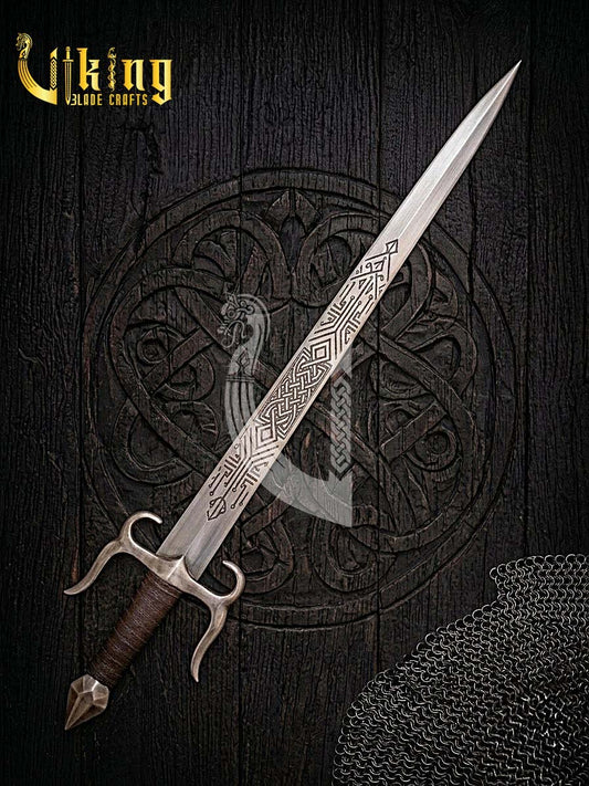 Handmade Medieval Celtic Knot Sword | Steel Fantasy Sword with Leather Grip