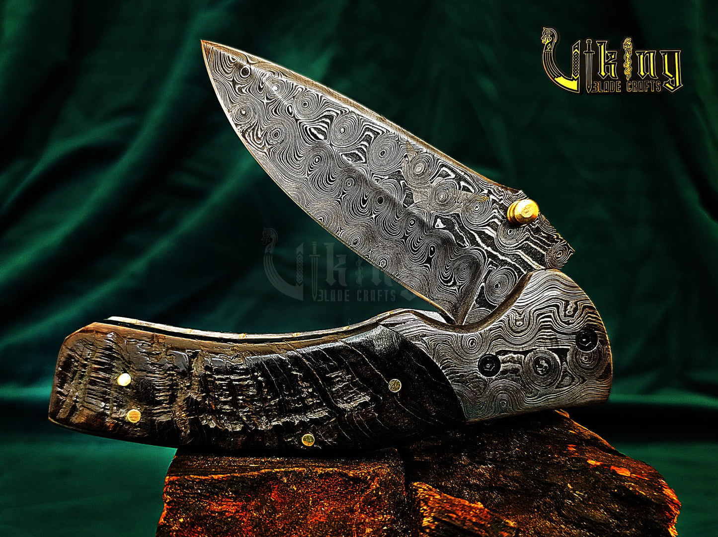 Hand-Forged Damascus Steel Knife | Raindrop Pattern | Ram Horn Handle