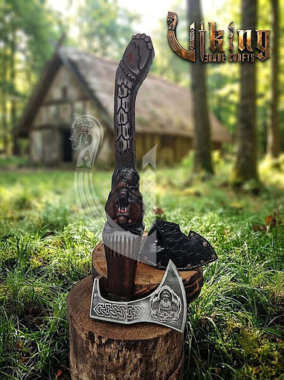 Viking Bear Axe | Hand Carved Handle | Forged Steel | Bjorn