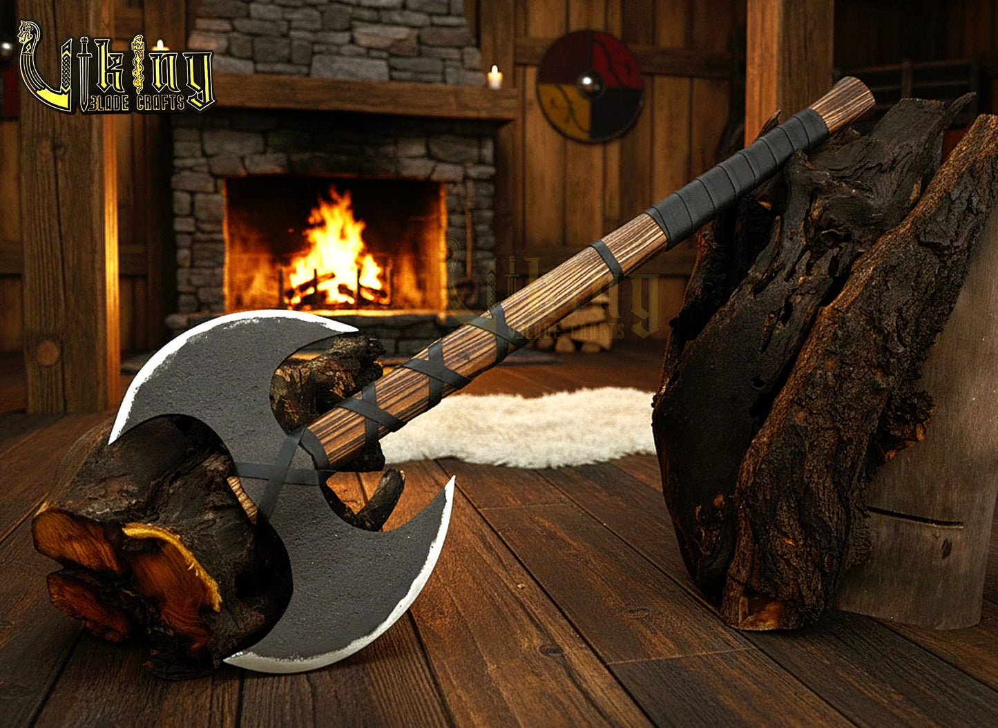 Handmade Viking Warrior Double-Headed 33"Inches Axe & Leather Cover