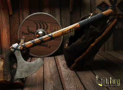 Handmade 36" Long Viking Battle Axe – High Carbon Steel Blade & Wooden Handle
