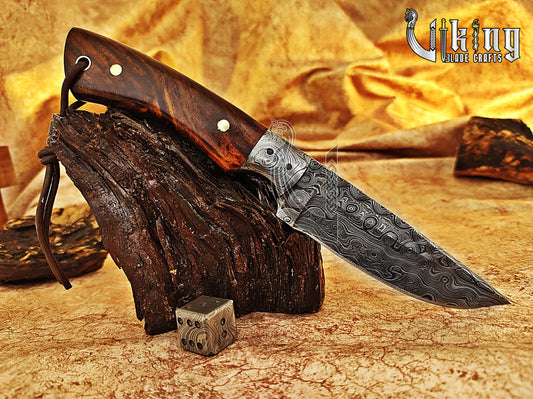 Handmade Damascus Steel Fixed Blade Hunting Knife with Sheath Wood Handle