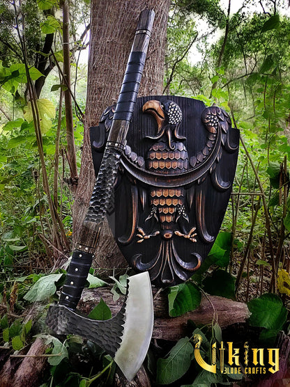 Handmade Vegvisir 36" Long Viking Axe & Carved Raven Shield – Norse Battle Set Viking_Blade_Crafts