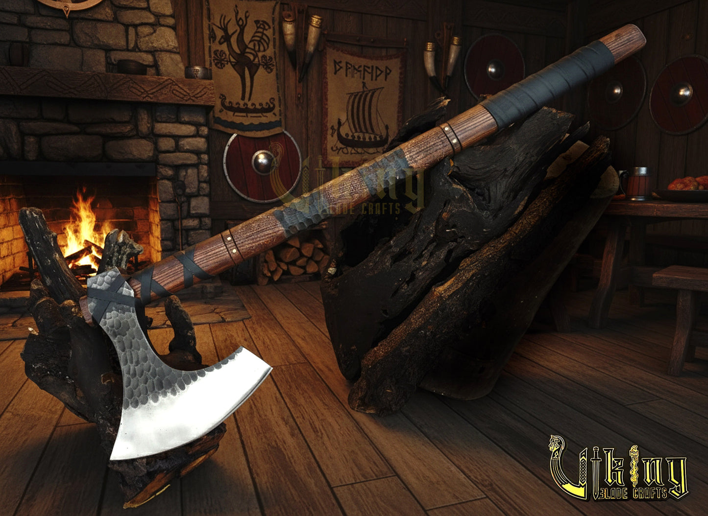 Hand-Forged 36" Viking Battle Axe with Leather Sheath