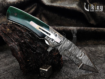 Premium Edition Stained Bone Handle Damascus Steel Folding Pocket Knife