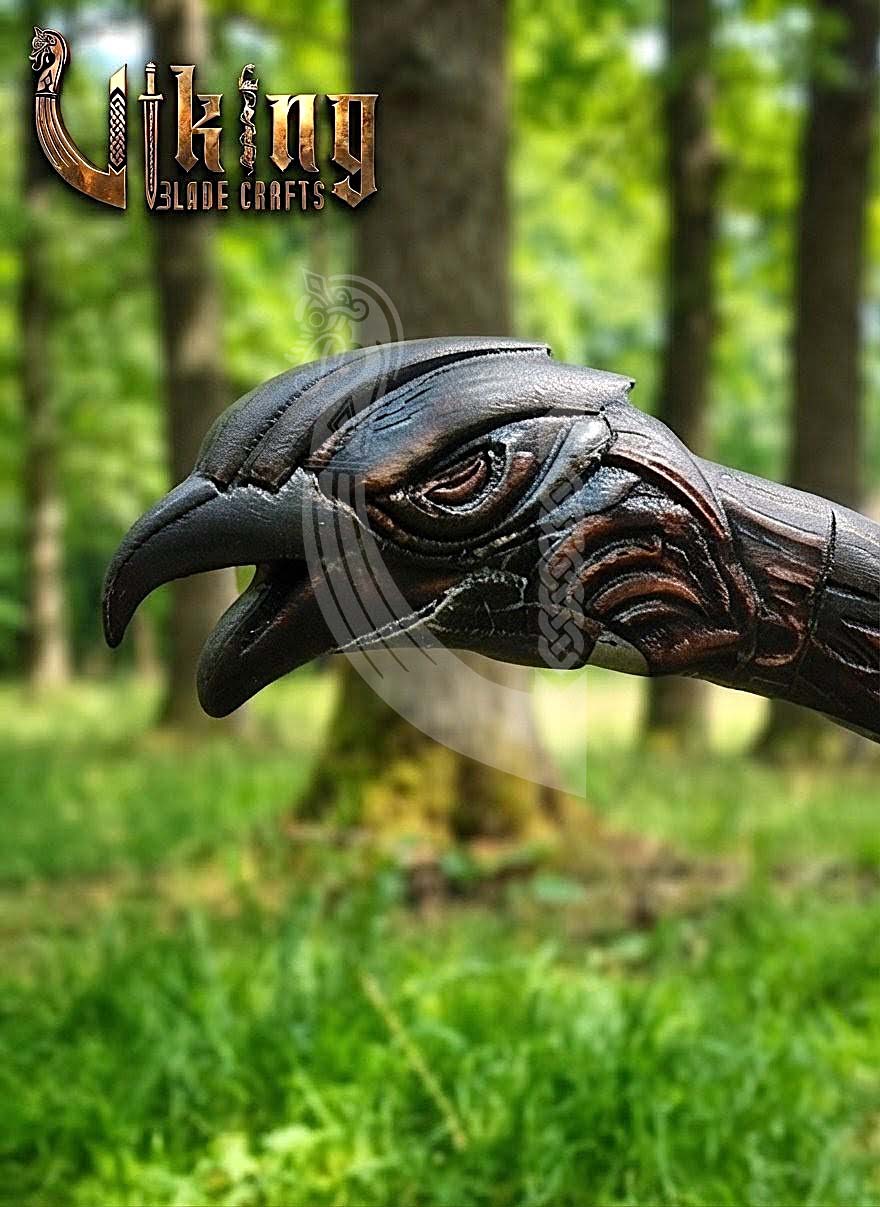 Huginn Muninn Viking Axe | Raven Carved Handle | Forged Steel