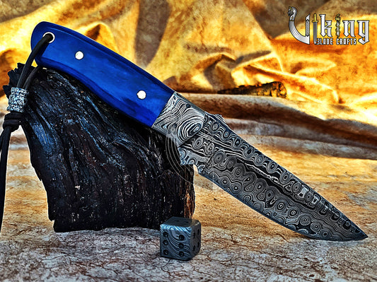 Handmade Damascus Hunting Knife With Stained Bone Handle & Bolster