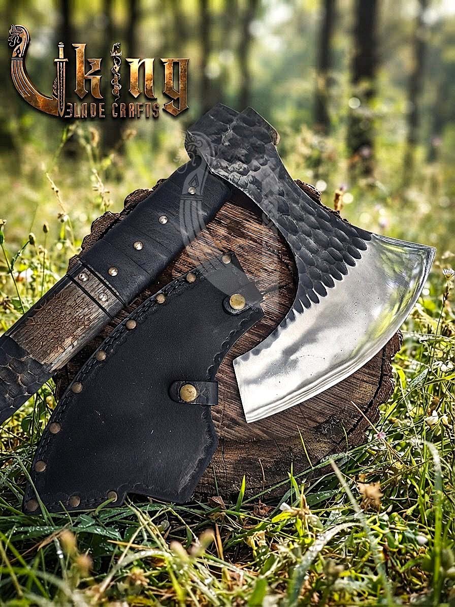 Hand Forged Vegvisir 36" Viking Axe & Rune-Engraved Valknut – Norse Warrior Axe
