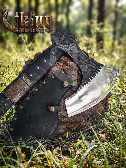 Hand Forged Vegvisir 36" Viking Axe & Rune-Engraved Valknut – Norse Warrior Axe
