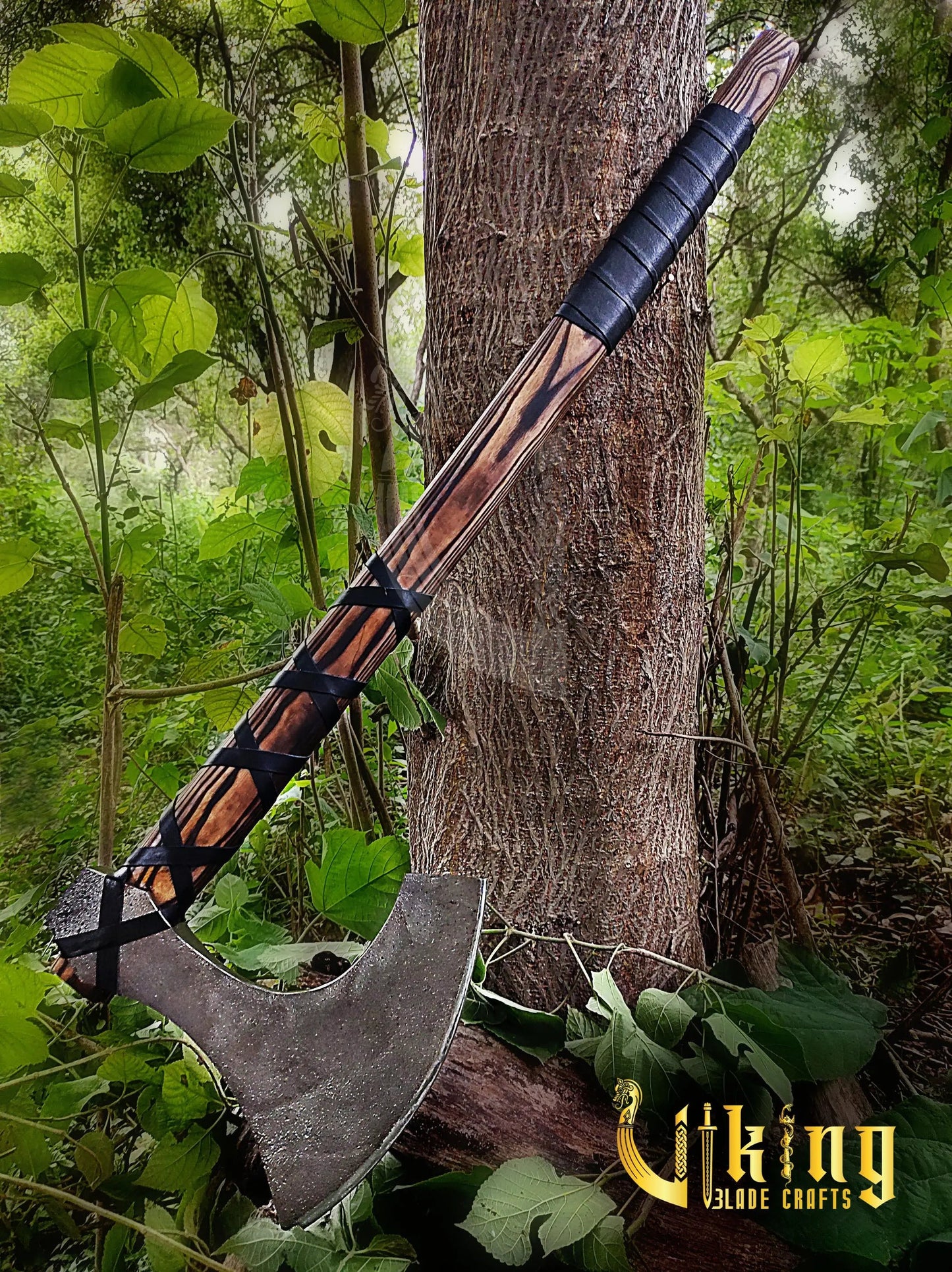 Handmade 36" Long Viking Battle Axe – High Carbon Steel Blade & Carved Raven Shield Viking_Blade_Crafts