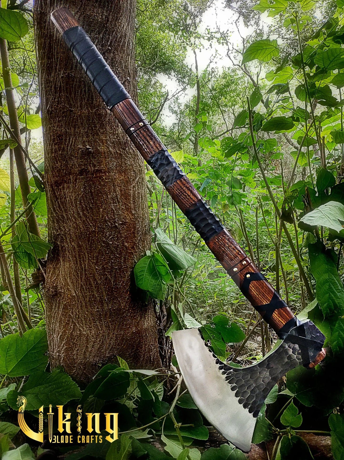 Hand-Forged 36" Long Viking Axe With Valknut & Viking Runes Shield Viking_Blade_Crafts
