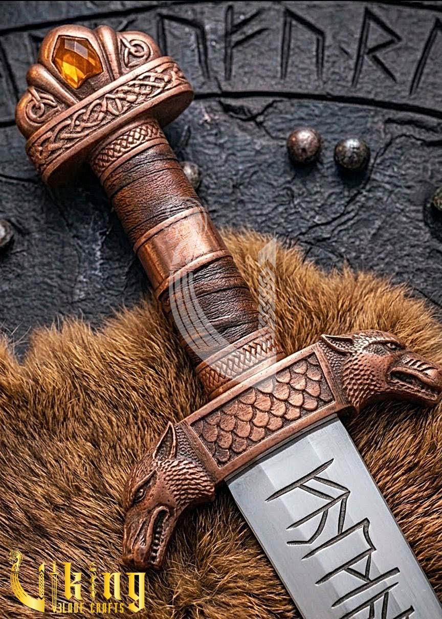Premium Handcrafted Wolf Fenrir Viking Sword Replica Norse Collectible