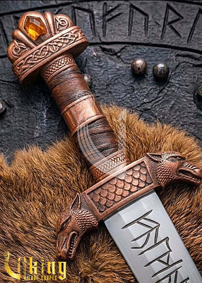 Premium Handcrafted Wolf Fenrir Viking Sword Replica Norse Collectible