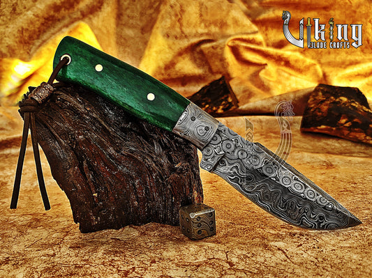 Damascus Steel Fixed Blade Stained Bone Handle Hunting Knife With Bolster