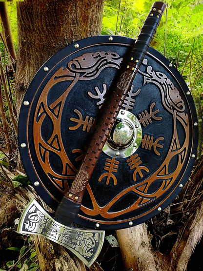 The Helm of Awe 30" Viking Axe & Carved Wooden Shield – Norse Warrior Set Viking_Blade_Crafts