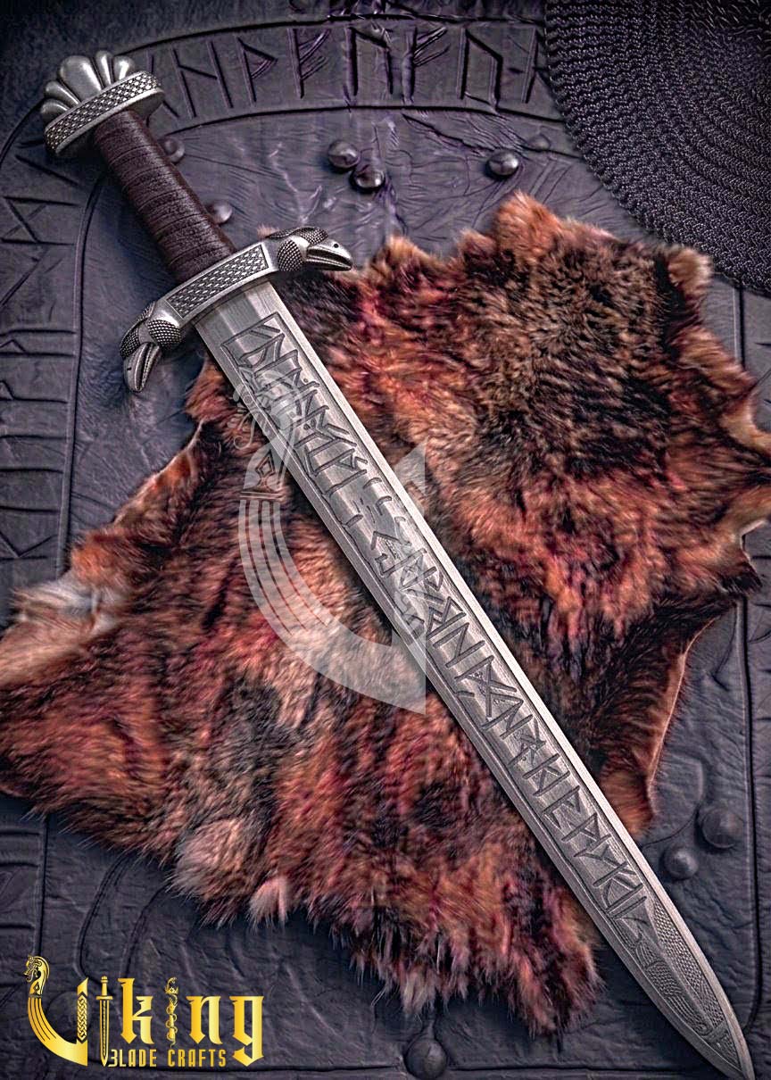 Handmade Viking Raven Hugin Munin Sword Replica Genuine Leather Cover