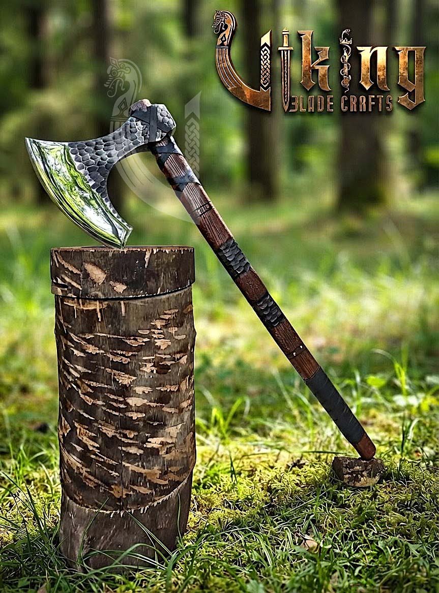 Hand-Forged 36" Viking Battle Axe with Leather Sheath