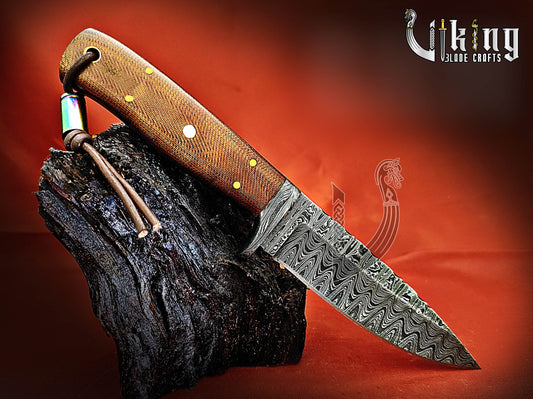 Handmade Damascus Steel Fixed Blade Hunting Knife With Micarta Handle