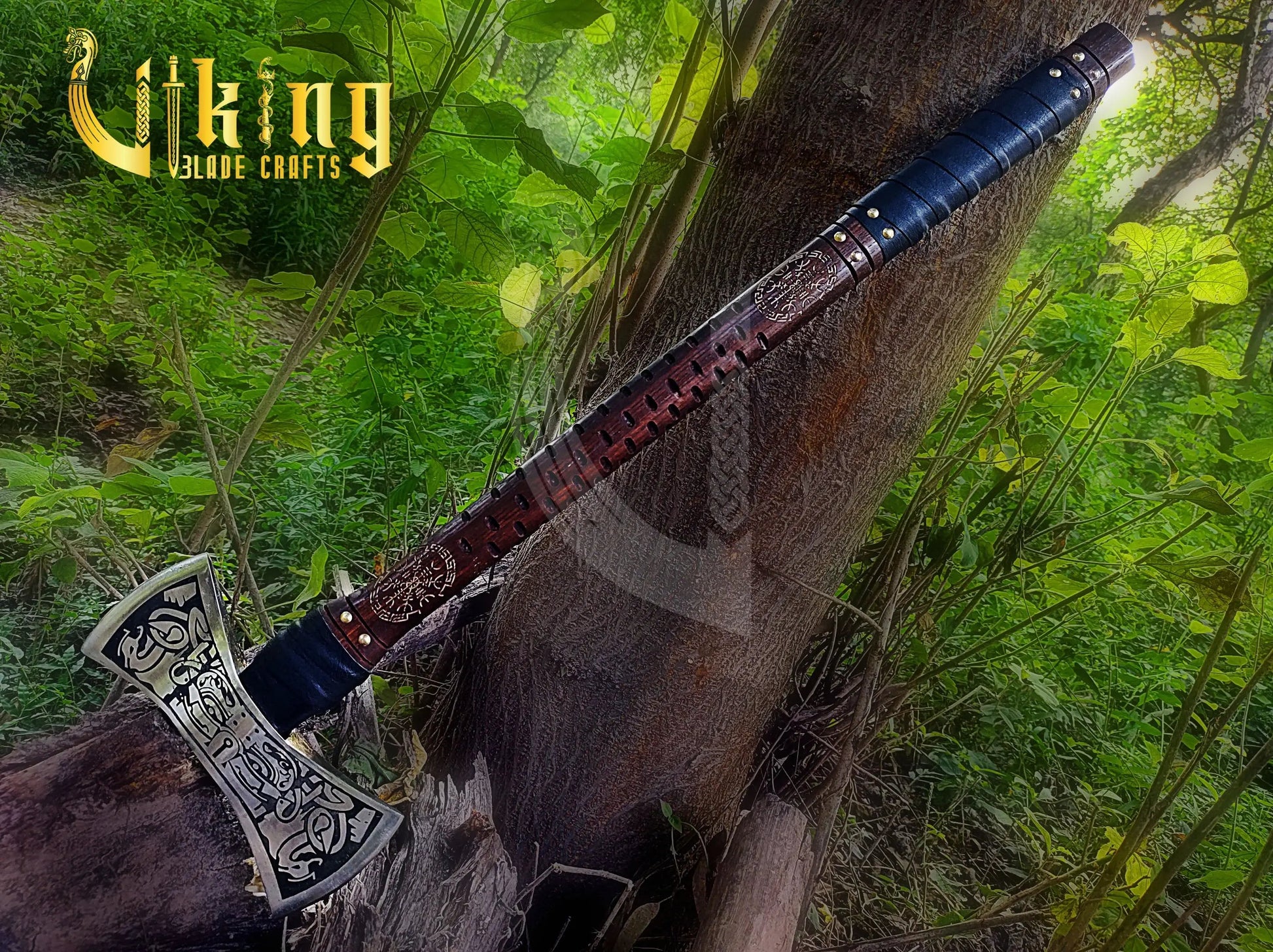 The Helm of Awe 30" Viking Axe & Carved Wooden Shield – Norse Warrior Set Viking_Blade_Crafts