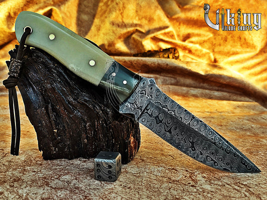 Damascus Fixed Blade Hunting Knife With Stained Bone & Buffalo horn Handle