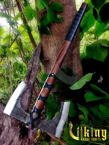 Forged 30" Double Edge Viking Axe with Valknut & Viking Runes Shield Viking_Blade_Crafts