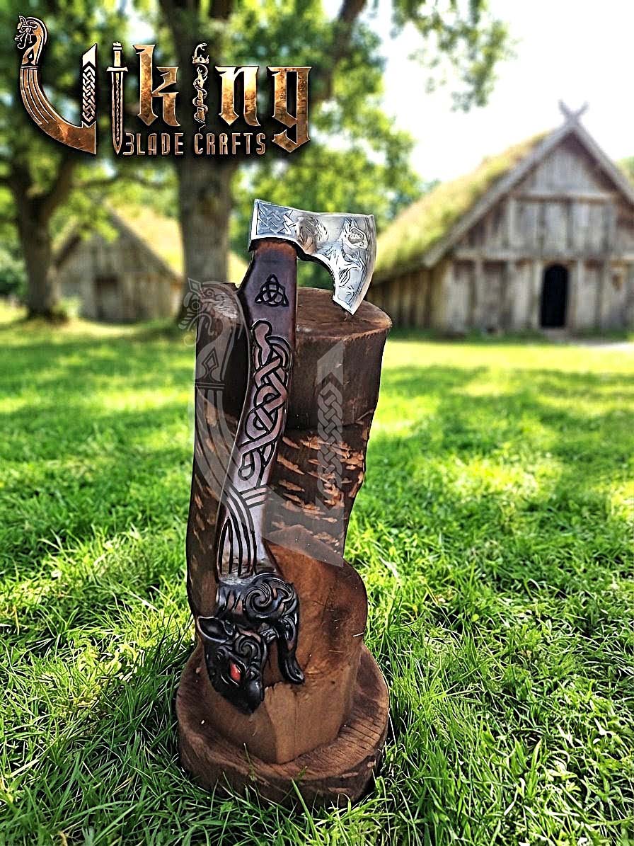 Ratatoskr Viking Axe | Hand Carved Handle | Forged Steel