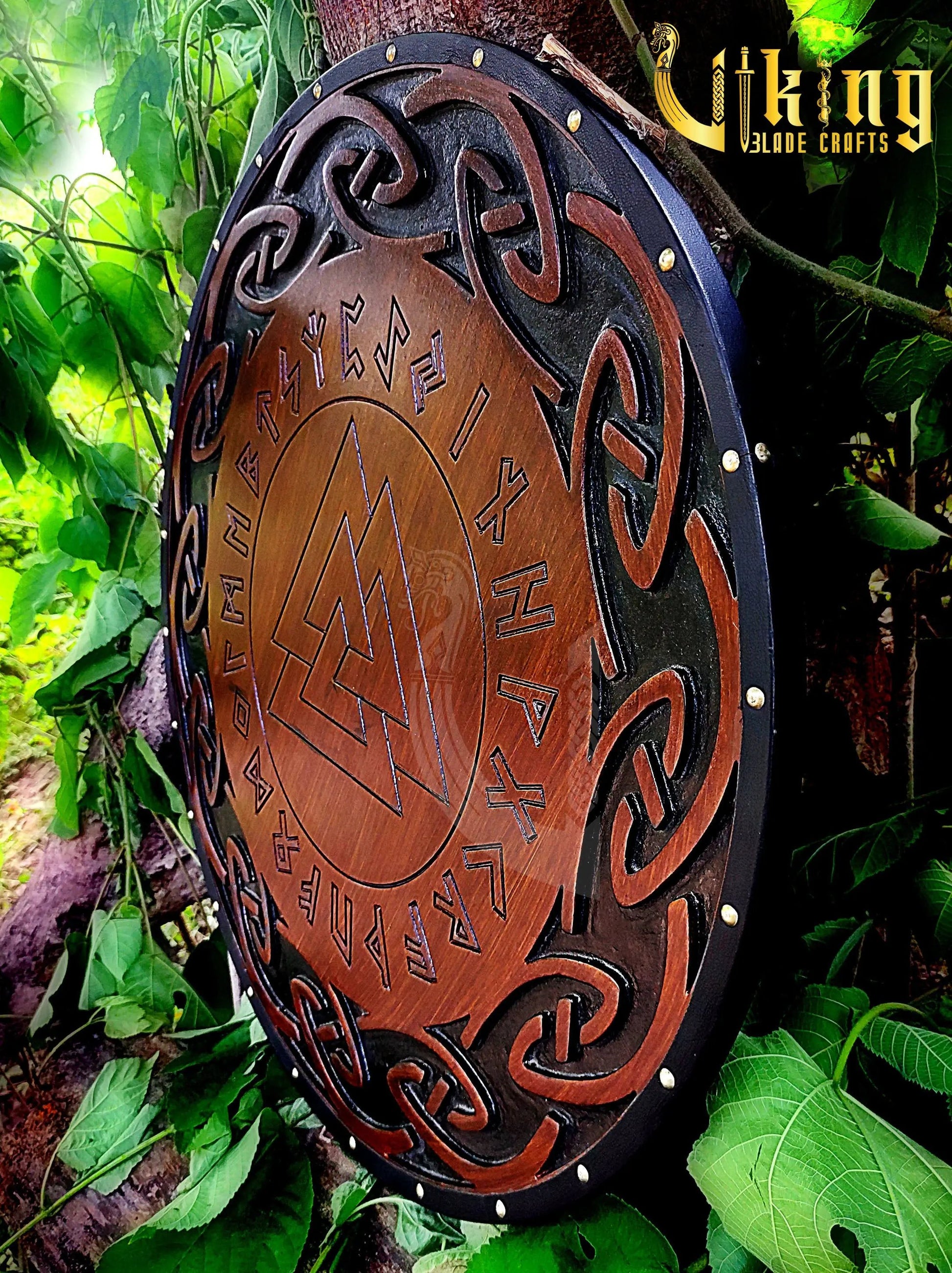 Forged Double Head 36" Viking Axe with Valknut  & Viking Runes Carved Shield Viking_Blade_Crafts