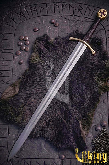 Authentic Handmade Medieval Cross Pattee Sword With Leather Scabbard