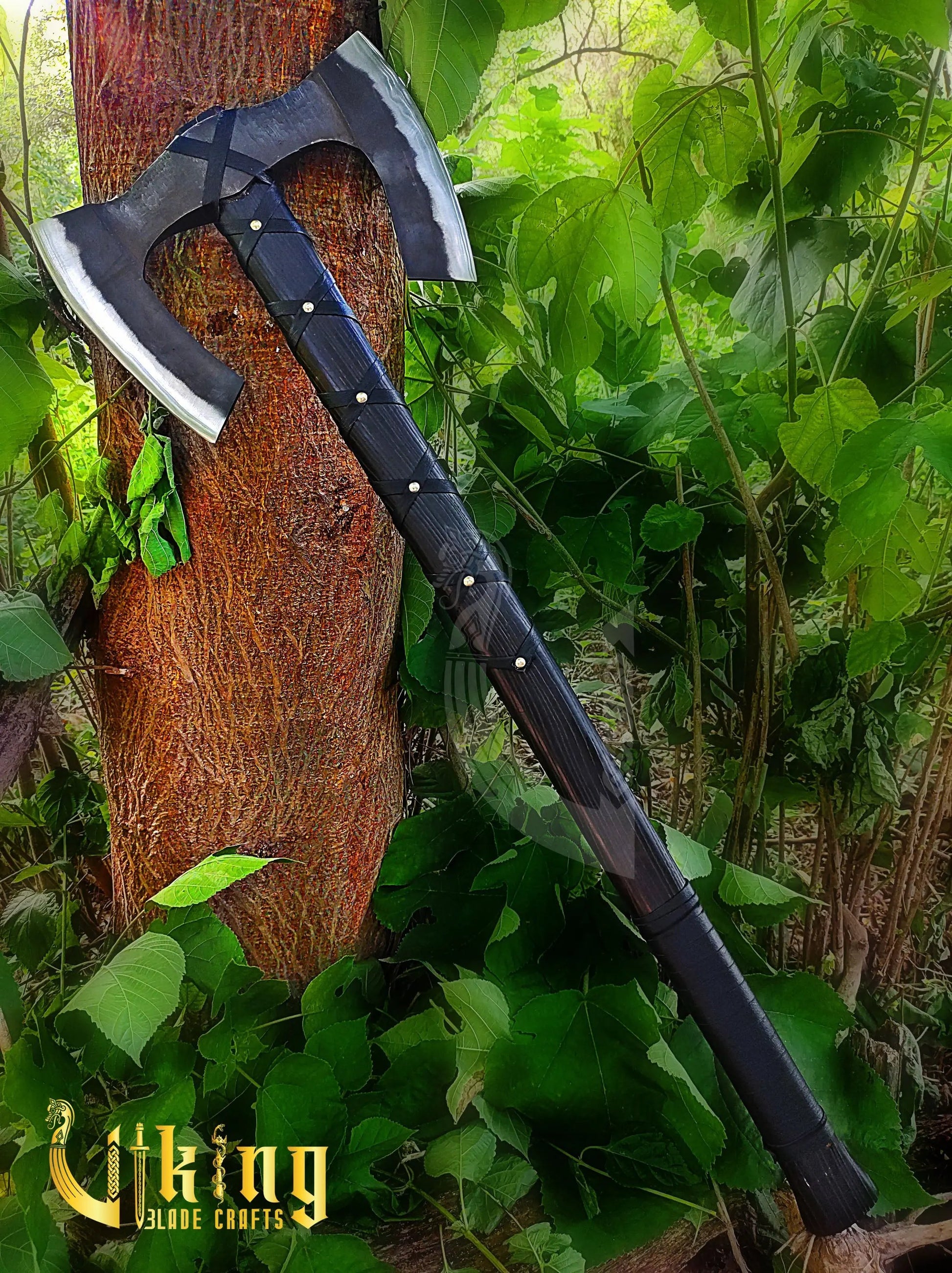 Forged Double Head 36" Viking Axe with Valknut  & Viking Runes Carved Shield Viking_Blade_Crafts