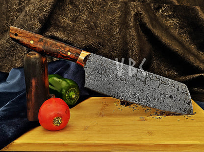 Hand-Forged Damascus Steel Chef Knife with Rosewood Handle & Copper Bolster