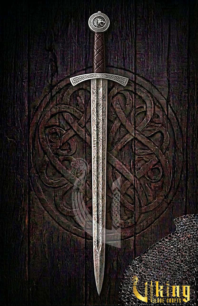 Authentic Norse Wolf Pommel Viking Sword Replica With Leather Scabbard