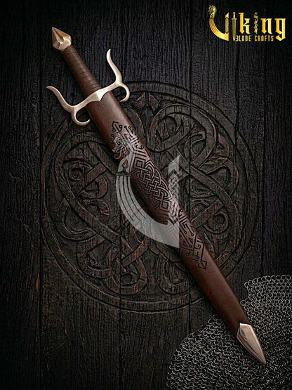 Handmade Medieval Celtic Knot Sword | Steel Fantasy Sword with Leather Grip