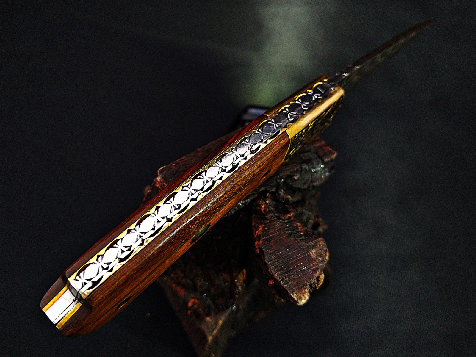 Damascus Steel Folding Pocket Knife – Viking Eagle Engraved Rosewood Handle - Viking Blade Crafts