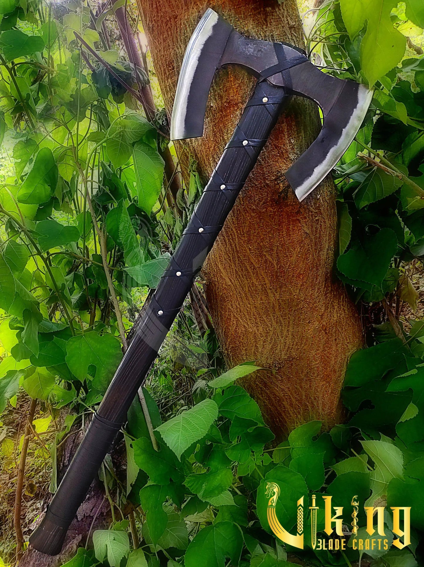 Handmade Double Head 36" Viking Axe & Carved Raven Shield – Norse Battle Set Viking_Blade_Crafts