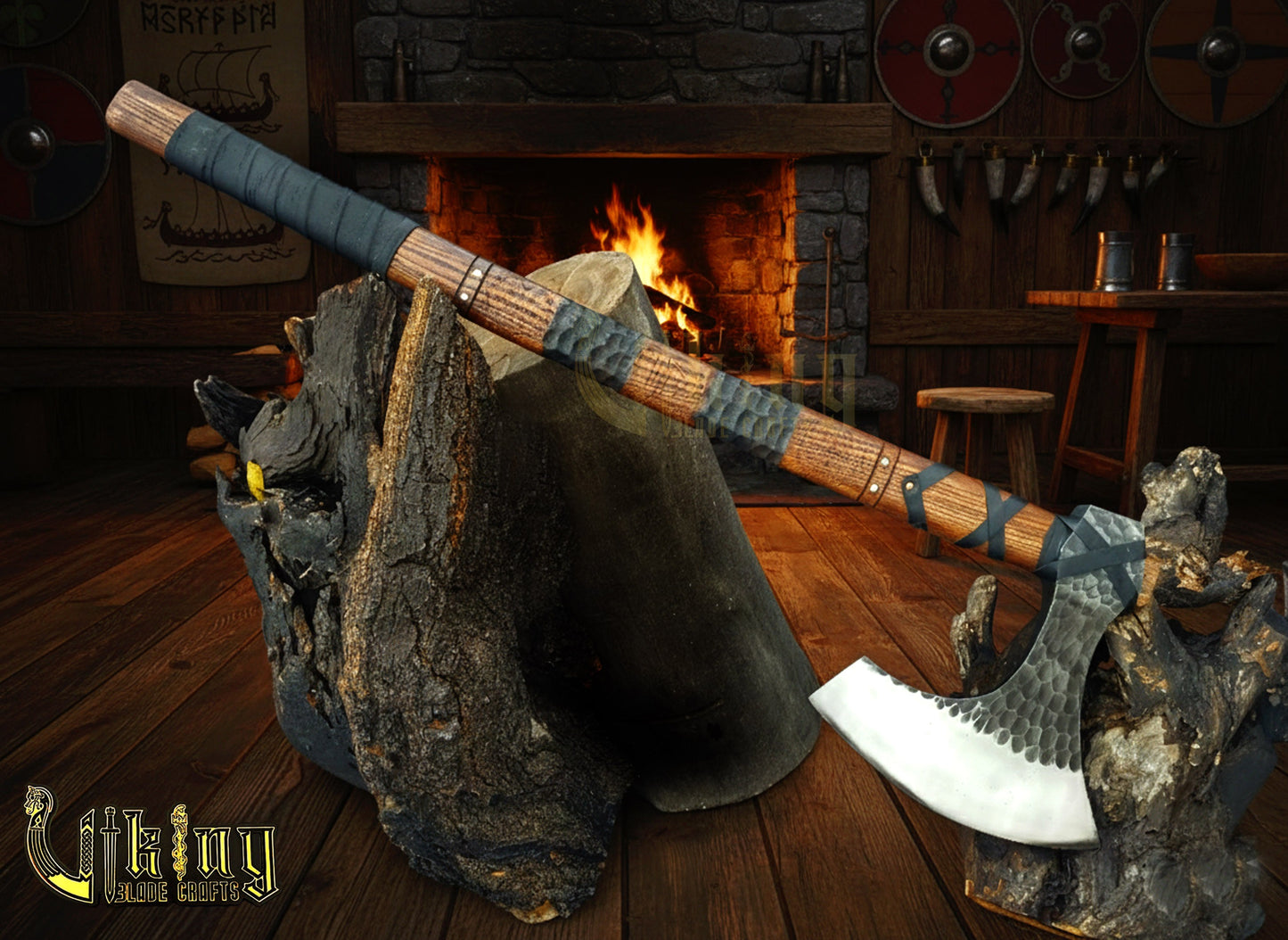 Hand-Forged 36" Viking Battle Axe with Leather Sheath