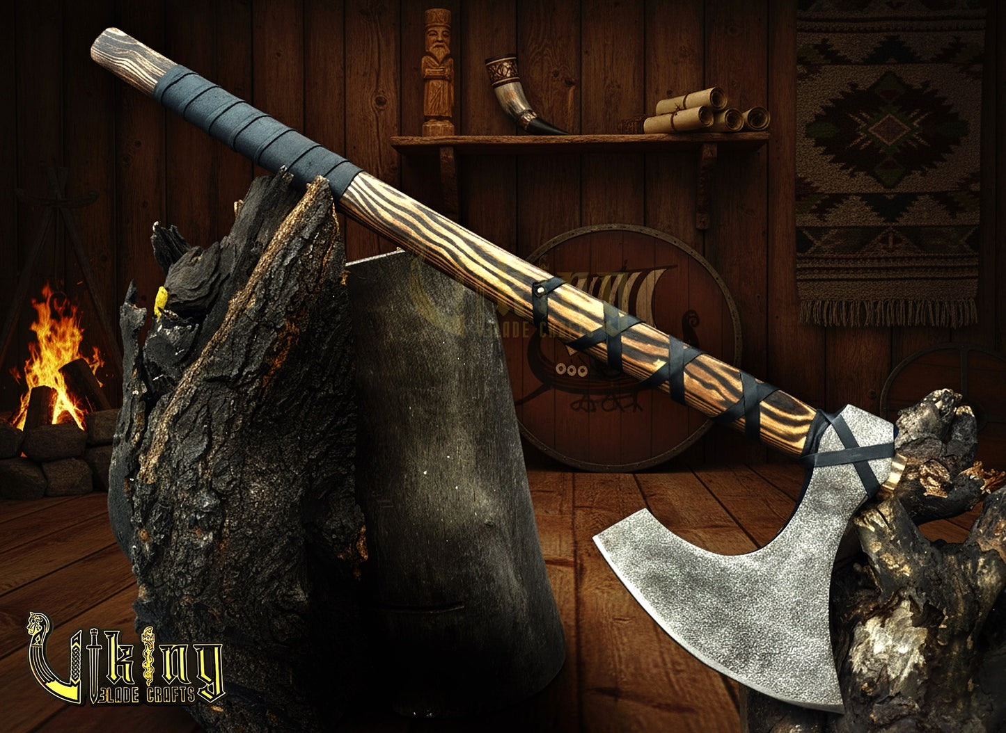 Handmade 36" Long Viking Battle Axe – High Carbon Steel Blade & Wooden Handle