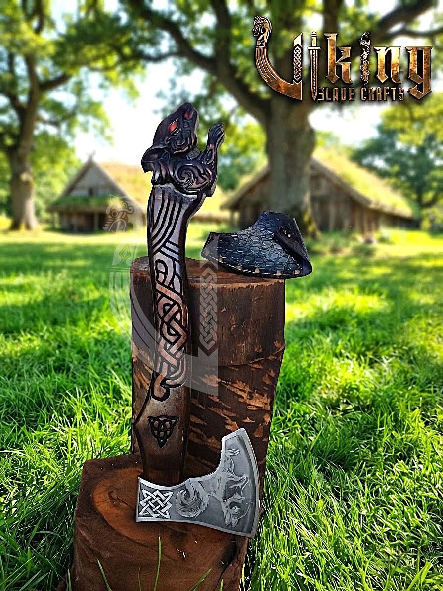 Ratatoskr Viking Axe | Hand Carved Handle | Forged Steel