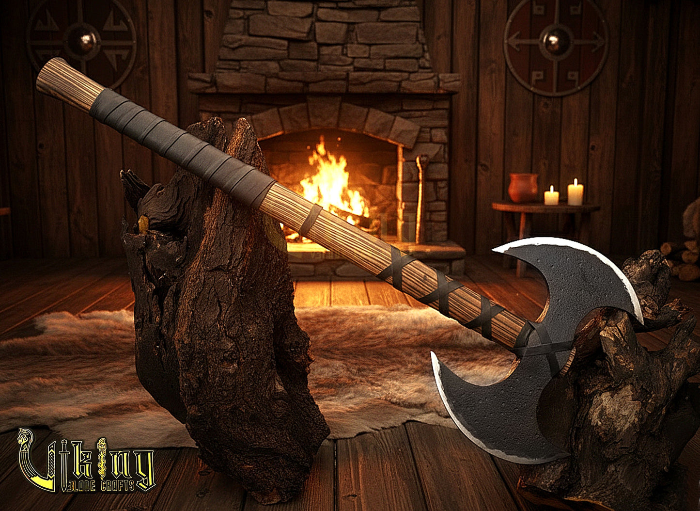 Handmade Viking Warrior Double-Headed 33"Inches Axe & Leather Cover