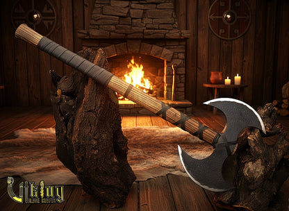 Handmade Viking Warrior Double-Headed 33"Inches Axe & Leather Cover