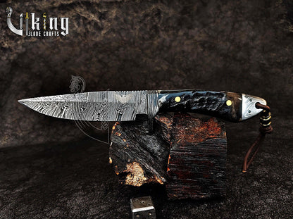 Handmade Damascus Steel Ram Horn Fixed Blade Hunting Knife