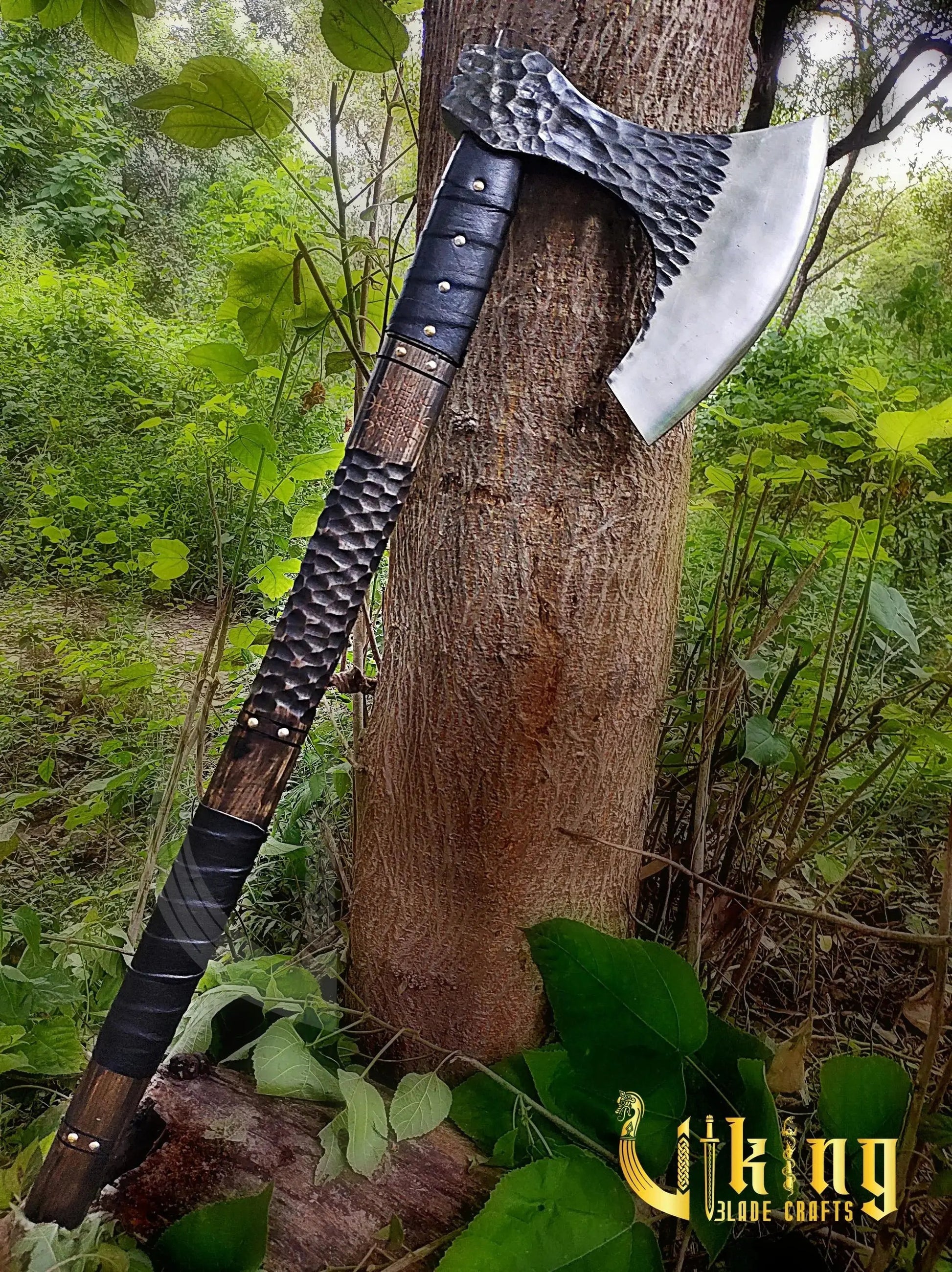 Handmade Vegvisir 36" Long Viking Axe & Carved Raven Shield – Norse Battle Set Viking_Blade_Crafts