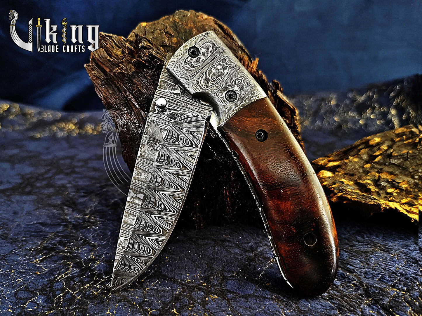 Handmade Damascus Steel EDC Folding Pocket Knife with Easy Lock