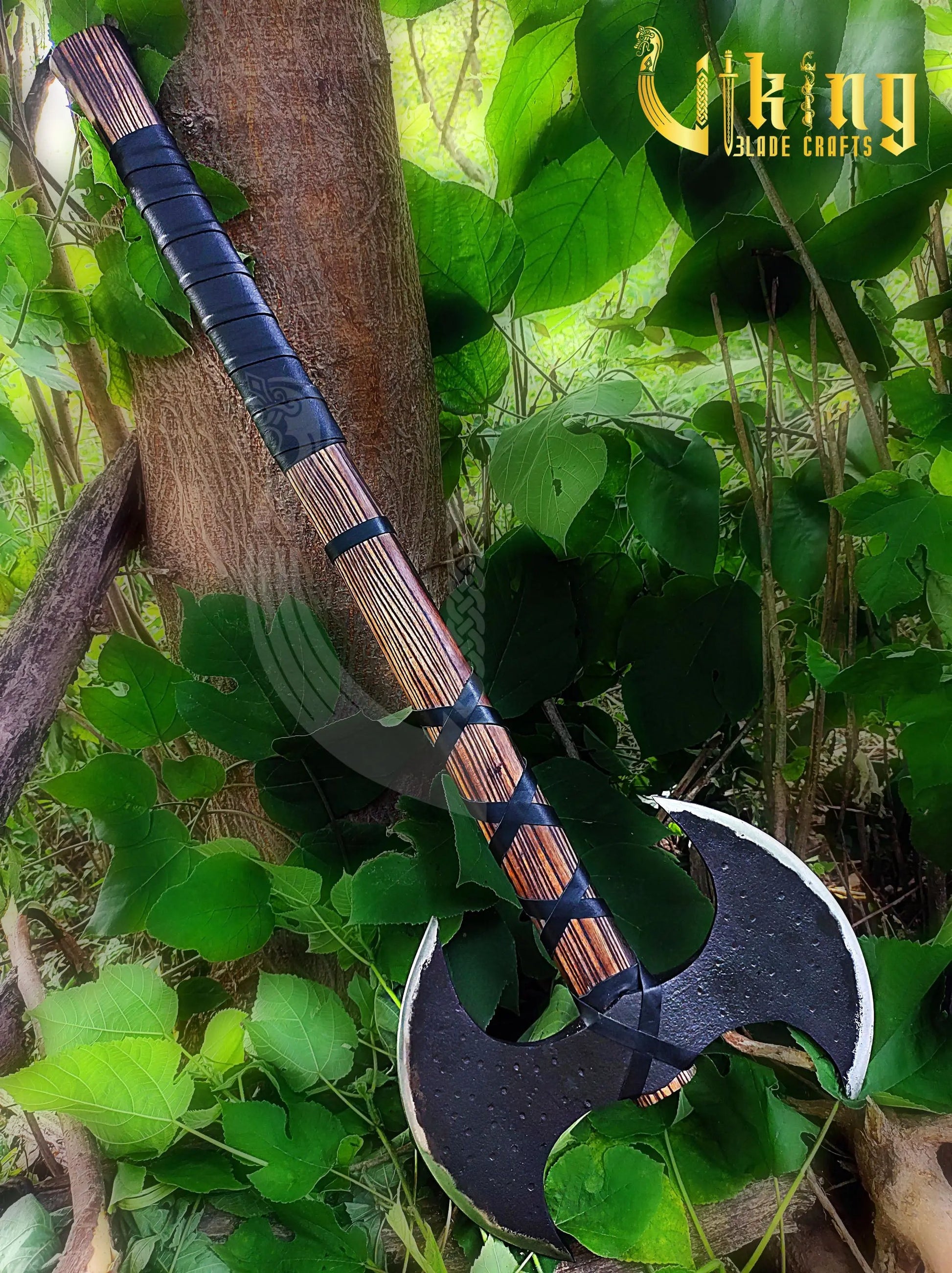 Viking Warrior Set: 33" Double-Headed Axe & Rune-Engraved Valknut Shield Viking_Blade_Crafts