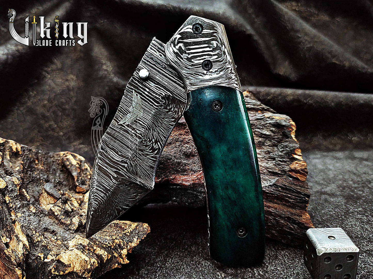 Premium Edition Stained Bone Handle Damascus Steel Folding Pocket Knife