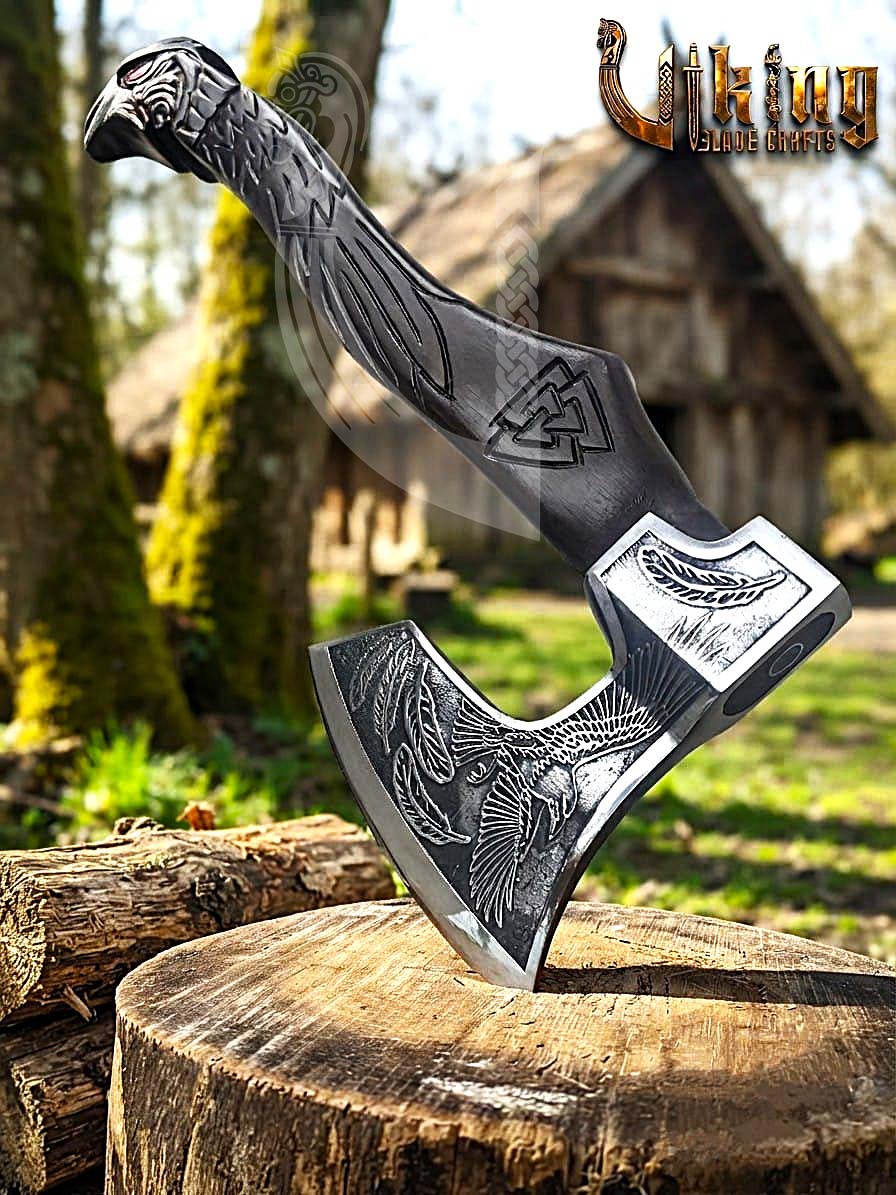 Odin Viking Axe | Raven Valknut Handle | Forged Steel