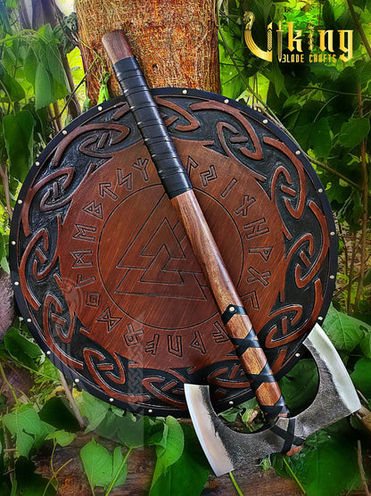 Forged 30" Double Edge Viking Axe with Valknut & Viking Runes Shield Viking_Blade_Crafts