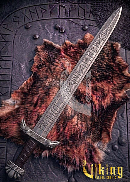 Handmade Viking Raven Hugin Munin Sword Replica Genuine Leather Cover